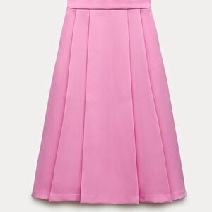 Zara Bubblegum Pink A-Line Pleated Midi Skirt